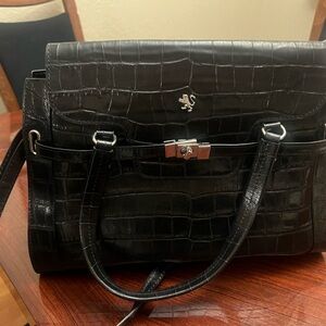 Pratesi Black Crocodile Embossed Handbag with handles and strap options